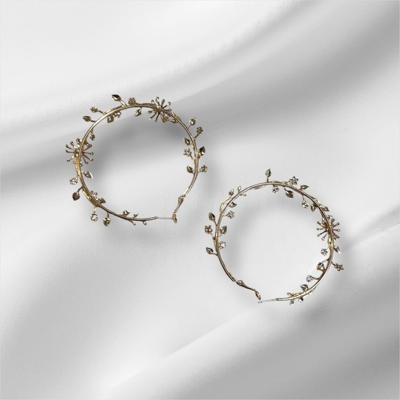 Gold Floral Hoop Earrings - Picture 3 of 3